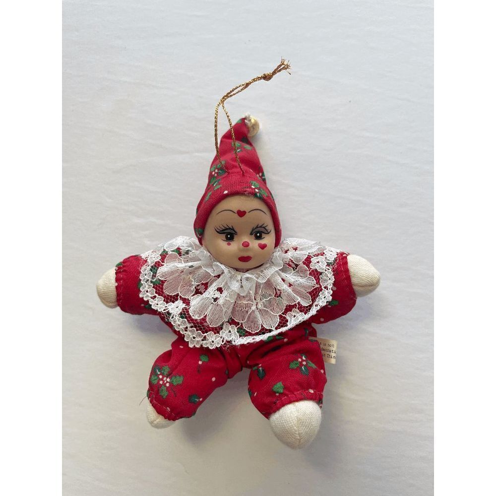 Vintage Lillian Vernon Christmas Clown with soft fabric body and‎ Porcelain Head
